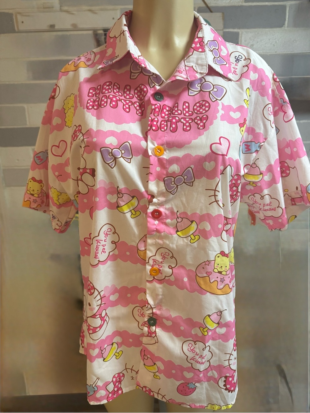 WILL DO Pink Character Print Button-Up Shirt